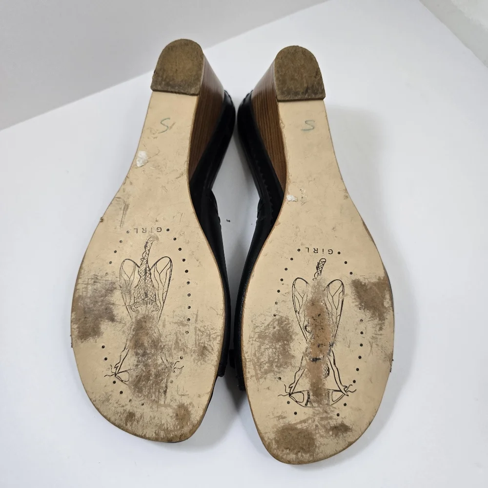 Fly London Gril  Black Wedge slip-on mules Dress Shoes size 39